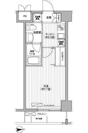 GATES1(1K/4階)の間取り写真
