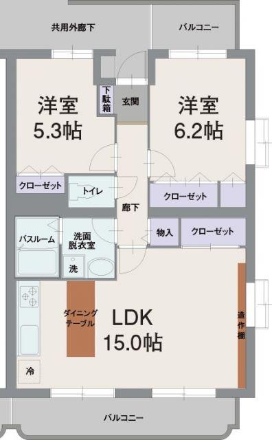アウローラ桜堤(2LDK/4階)の間取り写真