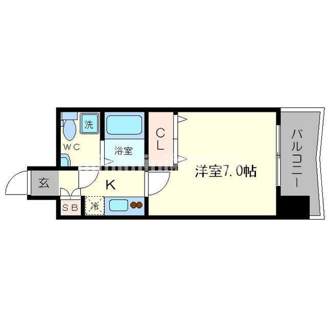 アフルエンス難波(1K/2階)の間取り写真