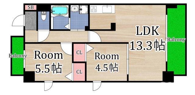 大拓メゾン鶴見(2LDK/13階)の間取り写真