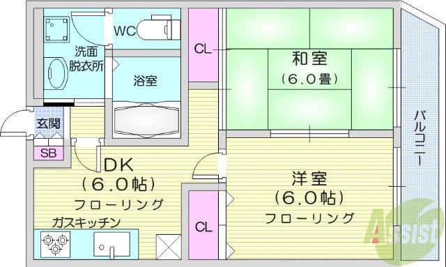 メゾンドシャルマン岩切(2DK/2階)の間取り写真