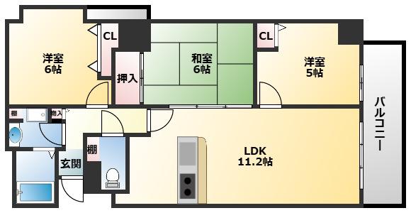イースタンビル(3LDK/10階)の間取り写真
