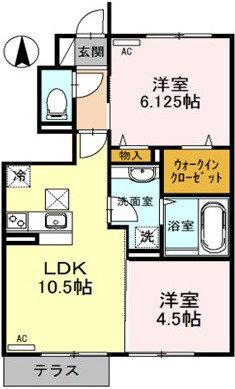 パセオE棟(2LDK/1階)の間取り写真