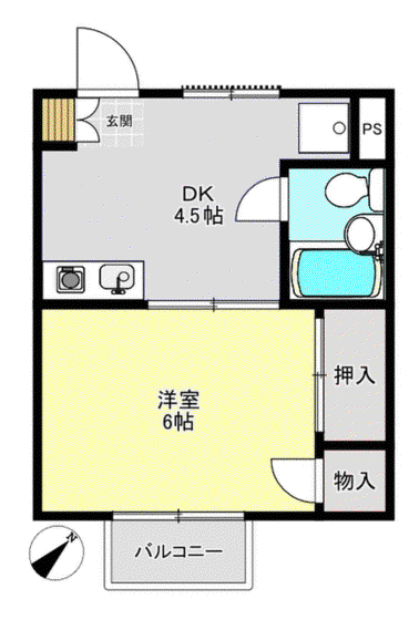 ラポールゆたか(1DK/1階)の間取り写真