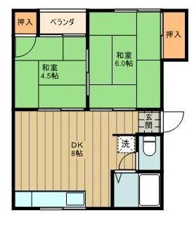 スカイベル(2DK/2階)の間取り写真
