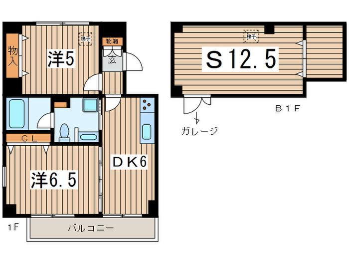ヨコハマベルフラッツイースト(2SDK/1階)の間取り写真