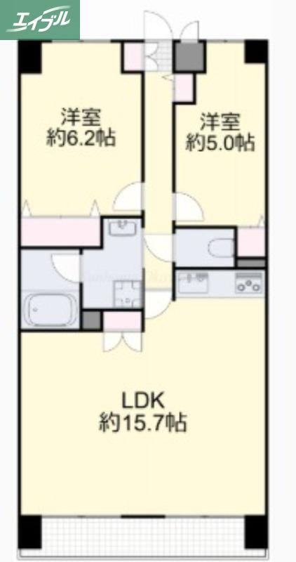 ル・サンク西市(2LDK/4階)の間取り写真