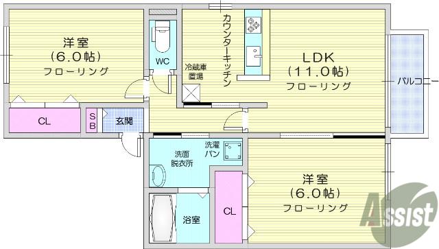 ラルーナ(2LDK/2階)の間取り写真