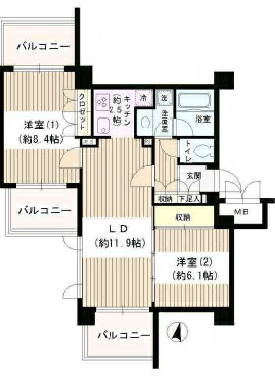 アゼリアテラス新宿(2LDK/6階)の間取り写真