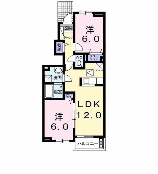 ウエストパディ-(2LDK/1階)の間取り写真