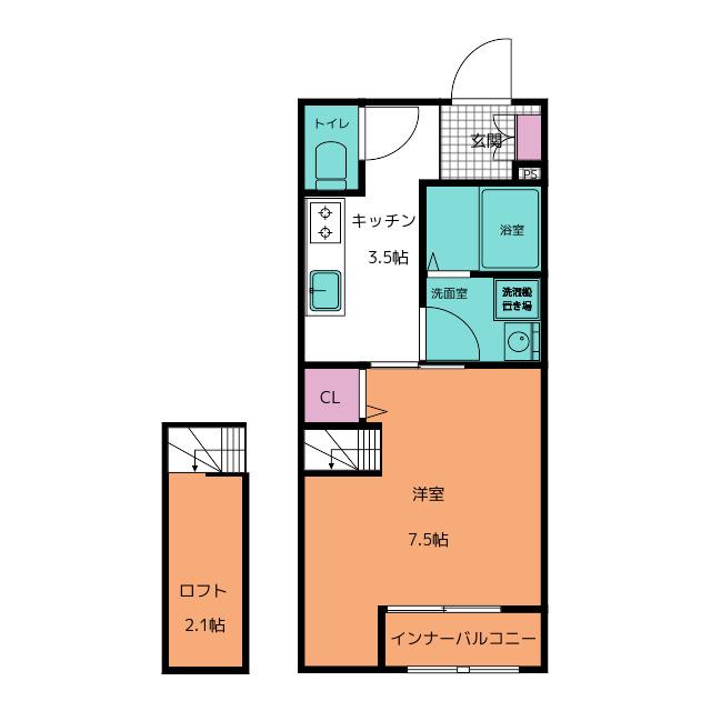 ハピネス中部台(1K/1階)の間取り写真