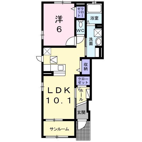 メゾンドゥエスポワールIIIB(1LDK/1階)の間取り写真