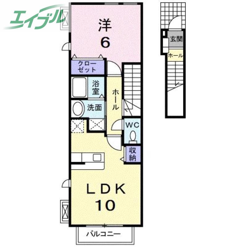 グランデY B棟(1LDK/2階)の間取り写真