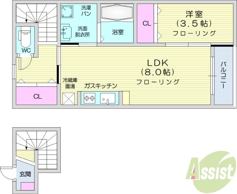 RS RESIDENCE2(1LDK/2階)の間取り写真