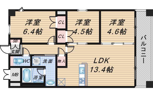 ルナソレイユ緑地公園(3LDK/2階)の間取り写真