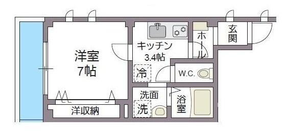 ルミエール港南台(1K/2階)の間取り写真