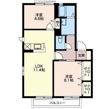 クレメント D(2LDK/2階)の間取り写真