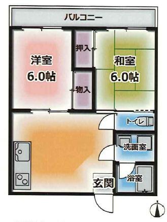 上祇園ハイツ(2LDK/3階)の間取り写真