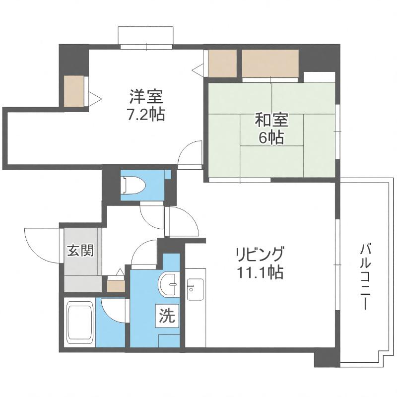 旭山シャトー桂和(2LDK/6階)の間取り写真