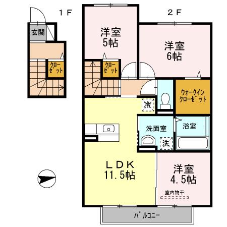 パーク フォレスト B棟(3LDK/2階)の間取り写真