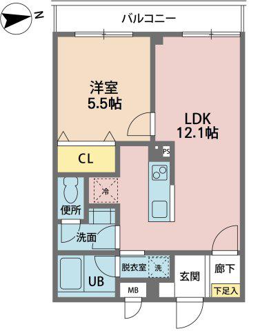 コストレスE(1LDK/1階)の間取り写真