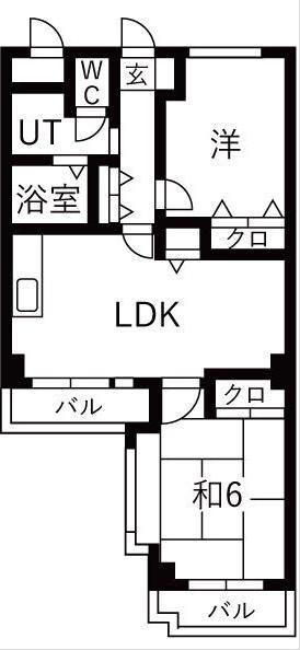 シュロス五月山I(2LDK/4階)の間取り写真