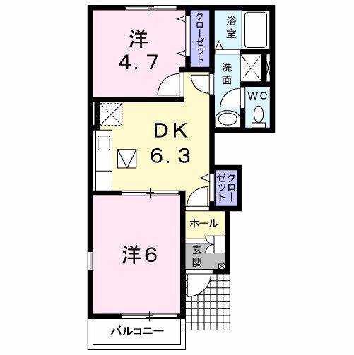 エスポワール II(2DK/1階)の間取り写真