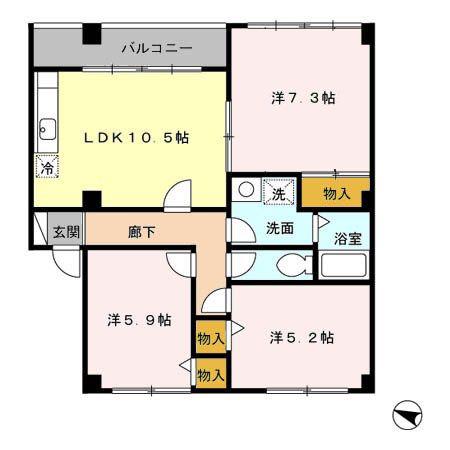 メイユールヤマタケG棟(3LDK/1階)の間取り写真