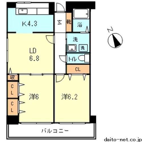 KOURT K1(2LDK/12階)の間取り写真