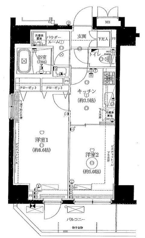 レアライズ新御徒町(2K/2階)の間取り写真