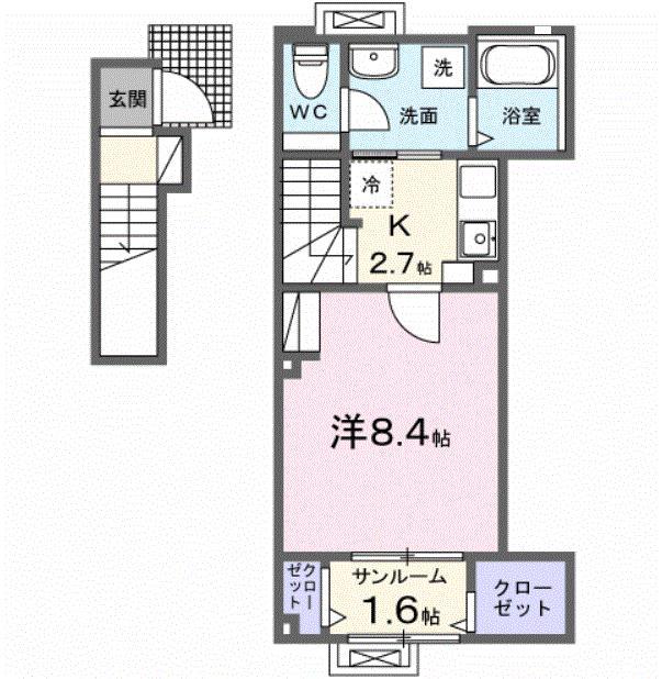 レガリア駅東(1K/2階)の間取り写真