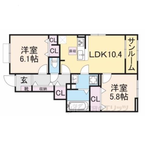 スターリースカイ江本(2LDK/1階)の間取り写真