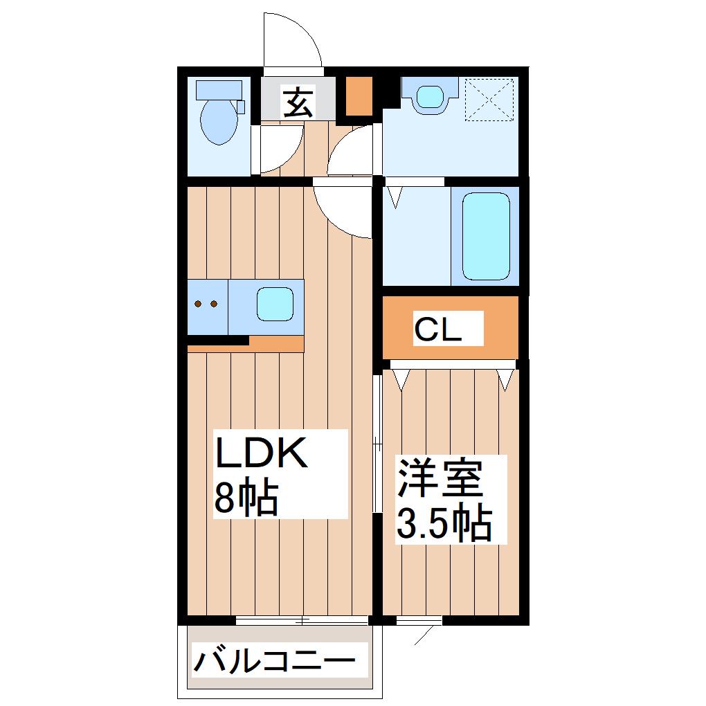 リベルテ南仙台(1LDK/2階)の間取り写真