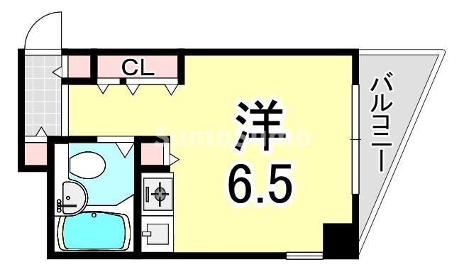 キューブ東塚口(ワンルーム/9階)の間取り写真