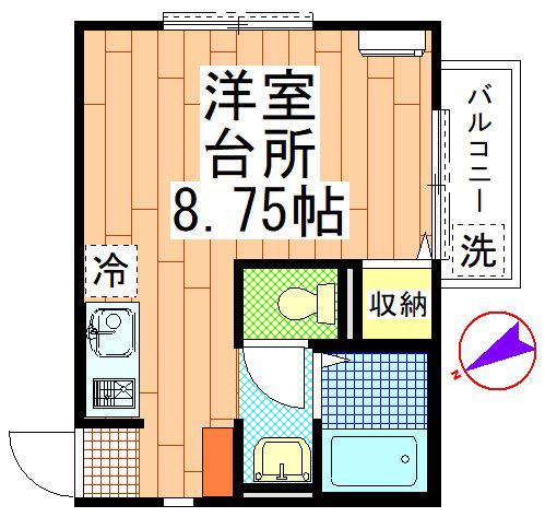 ハイツK(ワンルーム/2階)の間取り写真