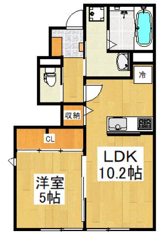 カーサオハナ(1LDK/1階)の間取り写真