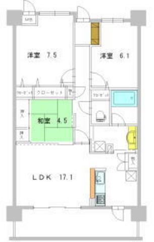 ポレスター松本城公園(3LDK/9階)の間取り写真