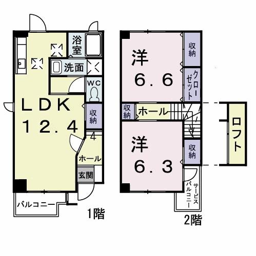 アウローラB(2LDK/1階)の間取り写真