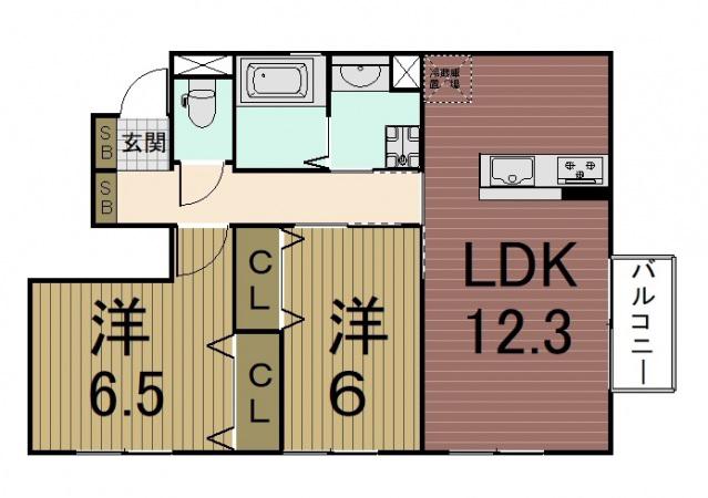 ピードモント比叡(2LDK/1階)の間取り写真