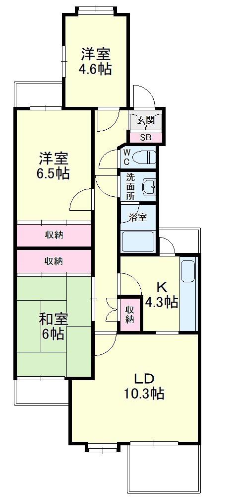 佐鳴湖パークタウン9号棟(3LDK/2階)の間取り写真