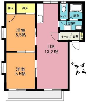 SHMドエル楠 A棟(2LDK/1階)の間取り写真