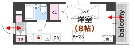 インパクト広瀬II(1K/5階)の間取り写真