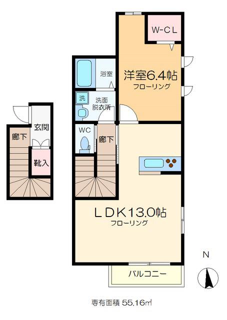トーヨーメゾン中央B(1LDK/2階)の間取り写真