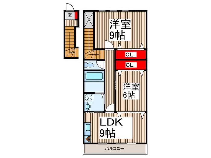 リッツハウスココC棟(2LDK/2階)の間取り写真