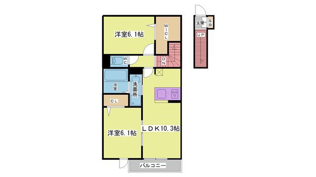 クローバー富士2号館(2LDK/2階)の間取り写真