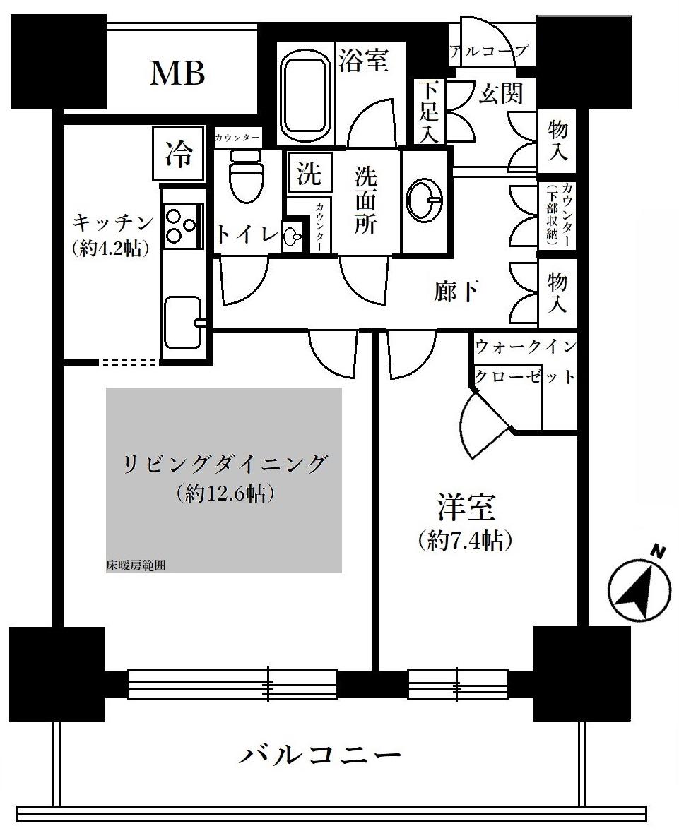 カテリーナ三田タワースイートウエストアーク(1LDK/25階)の間取り写真