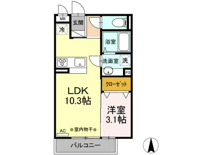 コモンリード華孝 山王(1LDK/2階)の間取り写真