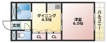 マツダ21天美(1DK/1階)の間取り写真