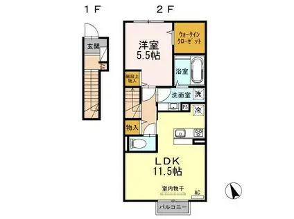 ロイヤルタウンII(1LDK/2階)の間取り写真