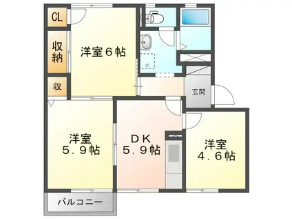 サンフルール岸岡C(3K/2階)の間取り写真